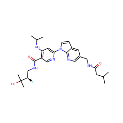 CC(C)CC(=O)NCc1cnc2c(ccn2-c2cc(NC(C)C)c(C(=O)NC[C@@H](F)C(C)(C)O)cn2)c1 ZINC001772630288