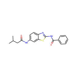 CC(C)CC(=O)Nc1ccc2nc(NC(=O)c3ccccc3)sc2c1 ZINC000032961088