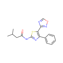 CC(C)CC(=O)Nc1nc(-c2ccccc2)c(-c2ncon2)s1 ZINC000058575912