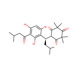 CC(C)CC(=O)c1c(O)cc(O)c([C@H](CC(C)C)C2C(=O)C(C)(C)C(=O)C(C)(C)C2=O)c1O ZINC000207009080