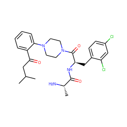 CC(C)CC(=O)c1ccccc1N1CCN(C(=O)[C@@H](Cc2ccc(Cl)cc2Cl)NC(=O)[C@H](C)N)CC1 ZINC000042852566