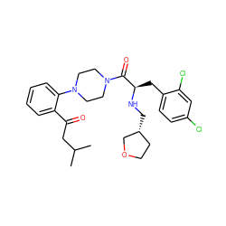 CC(C)CC(=O)c1ccccc1N1CCN(C(=O)[C@@H](Cc2ccc(Cl)cc2Cl)NC[C@@H]2CCOC2)CC1 ZINC000044358371