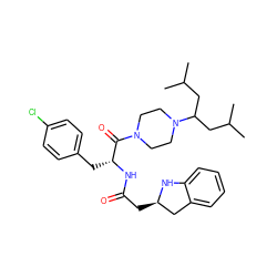 CC(C)CC(CC(C)C)N1CCN(C(=O)[C@@H](Cc2ccc(Cl)cc2)NC(=O)C[C@@H]2Cc3ccccc3N2)CC1 ZINC000036285040