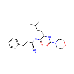 CC(C)CC[C@H](NC(=O)N1CCOCC1)C(=O)N[C@@H](C#N)CCc1ccccc1 ZINC000027628369