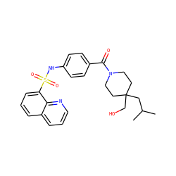 CC(C)CC1(CO)CCN(C(=O)c2ccc(NS(=O)(=O)c3cccc4cccnc34)cc2)CC1 ZINC000217620311