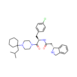 CC(C)CC1(N2CCN(C(=O)[C@@H](Cc3ccc(Cl)cc3)NC(=O)C[C@H]3NCc4ccccc43)CC2)CCCCC1 ZINC000036285282