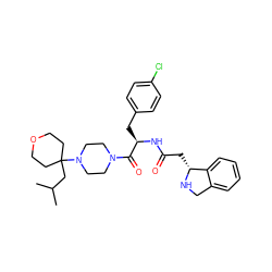 CC(C)CC1(N2CCN(C(=O)[C@@H](Cc3ccc(Cl)cc3)NC(=O)C[C@H]3NCc4ccccc43)CC2)CCOCC1 ZINC000095539905