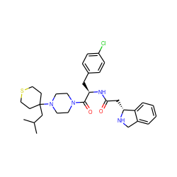 CC(C)CC1(N2CCN(C(=O)[C@@H](Cc3ccc(Cl)cc3)NC(=O)C[C@H]3NCc4ccccc43)CC2)CCSCC1 ZINC000036285152