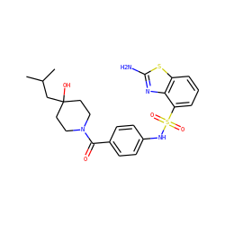 CC(C)CC1(O)CCN(C(=O)c2ccc(NS(=O)(=O)c3cccc4sc(N)nc34)cc2)CC1 ZINC000217623812