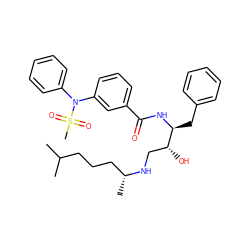 CC(C)CCC[C@@H](C)NC[C@@H](O)[C@H](Cc1ccccc1)NC(=O)c1cccc(N(c2ccccc2)S(C)(=O)=O)c1 ZINC000058482505