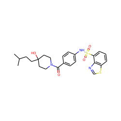 CC(C)CCC1(O)CCN(C(=O)c2ccc(NS(=O)(=O)c3cccc4scnc34)cc2)CC1 ZINC000217613652