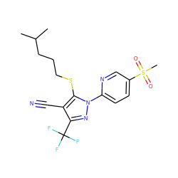 CC(C)CCCSc1c(C#N)c(C(F)(F)F)nn1-c1ccc(S(C)(=O)=O)cn1 ZINC000028570072