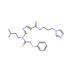 CC(C)CCN(C(=O)COc1ccccc1)c1ncc(C(=O)NCCCn2ccnc2)s1 ZINC000169341667