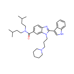 CC(C)CCN(CCC(C)C)C(=O)c1ccc2nc(-c3c[nH]c4ccccc34)n(CCCN3CCCCC3)c2c1 ZINC000028823433