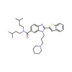 CC(C)CCN(CCC(C)C)C(=O)c1ccc2nc(-c3cc4ccccc4s3)n(CCCN3CCCCC3)c2c1 ZINC000028823435