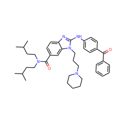 CC(C)CCN(CCC(C)C)C(=O)c1ccc2nc(Nc3ccc(C(=O)c4ccccc4)cc3)n(CCCN3CCCCC3)c2c1 ZINC000028823421