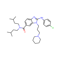 CC(C)CCN(CCC(C)C)C(=O)c1ccc2nc(Nc3ccc(Cl)cc3)n(CCCN3CCCCC3)c2c1 ZINC000028823417