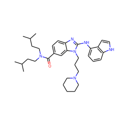 CC(C)CCN(CCC(C)C)C(=O)c1ccc2nc(Nc3cccc4[nH]ccc34)n(CCCN3CCCCC3)c2c1 ZINC000028823424