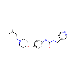 CC(C)CCN1CCC(Oc2ccc(NC(=O)N3Cc4ccncc4C3)cc2)CC1 ZINC000167134570