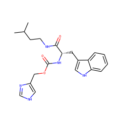 CC(C)CCNC(=O)[C@H](Cc1c[nH]c2ccccc12)NC(=O)OCc1c[nH]cn1 ZINC000026145143