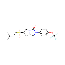 CC(C)CCS(=O)(=O)[C@@H]1C[C@H]2CN(c3ccc(OC(F)(F)F)cc3)C(=O)N2C1 ZINC000096168524