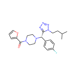 CC(C)CCn1nnnc1[C@H](c1ccc(F)cc1)N1CCN(C(=O)c2ccco2)CC1 ZINC000019446986