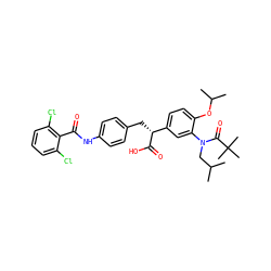 CC(C)CN(C(=O)C(C)(C)C)c1cc([C@@H](Cc2ccc(NC(=O)c3c(Cl)cccc3Cl)cc2)C(=O)O)ccc1OC(C)C ZINC000028356179