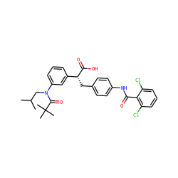 CC(C)CN(C(=O)C(C)(C)C)c1cccc([C@@H](Cc2ccc(NC(=O)c3c(Cl)cccc3Cl)cc2)C(=O)O)c1 ZINC000028352536