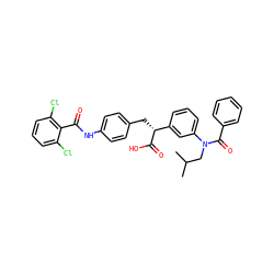 CC(C)CN(C(=O)c1ccccc1)c1cccc([C@@H](Cc2ccc(NC(=O)c3c(Cl)cccc3Cl)cc2)C(=O)O)c1 ZINC000028352453