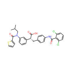 CC(C)CN(C(=O)c1cccs1)c1cccc([C@@H](Cc2ccc(NC(=O)c3c(Cl)cccc3Cl)cc2)C(=O)O)c1 ZINC000028357209