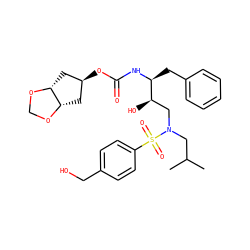 CC(C)CN(C[C@@H](O)[C@H](Cc1ccccc1)NC(=O)O[C@H]1C[C@@H]2OCO[C@@H]2C1)S(=O)(=O)c1ccc(CO)cc1 ZINC000117173334