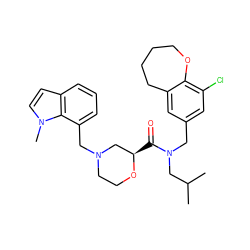 CC(C)CN(Cc1cc(Cl)c2c(c1)CCCCO2)C(=O)[C@@H]1CN(Cc2cccc3ccn(C)c23)CCO1 ZINC000114101239