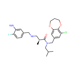 CC(C)CN(Cc1cc(Cl)c2c(c1)OCCCO2)C(=O)[C@@H](C)CNCc1ccc(F)c(N)c1 ZINC000114100540