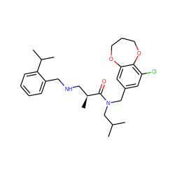 CC(C)CN(Cc1cc(Cl)c2c(c1)OCCCO2)C(=O)[C@@H](C)CNCc1ccccc1C(C)C ZINC000114100797