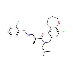 CC(C)CN(Cc1cc(Cl)c2c(c1)OCCCO2)C(=O)[C@@H](C)CNCc1ccccc1F ZINC000114099321