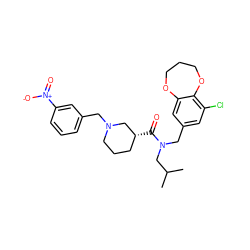 CC(C)CN(Cc1cc(Cl)c2c(c1)OCCCO2)C(=O)[C@@H]1CCCN(Cc2cccc([N+](=O)[O-])c2)C1 ZINC000114100750