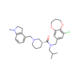 CC(C)CN(Cc1cc(Cl)c2c(c1)OCCCO2)C(=O)[C@@H]1CCCN(Cc2cccc3c2CCN3C)C1 ZINC000114097106