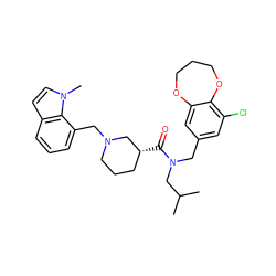 CC(C)CN(Cc1cc(Cl)c2c(c1)OCCCO2)C(=O)[C@@H]1CCCN(Cc2cccc3ccn(C)c23)C1 ZINC000114099872