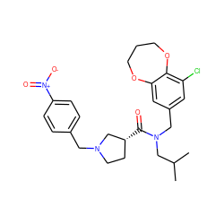 CC(C)CN(Cc1cc(Cl)c2c(c1)OCCCO2)C(=O)[C@@H]1CCN(Cc2ccc([N+](=O)[O-])cc2)C1 ZINC000114100482