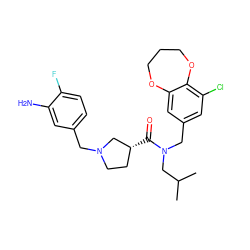 CC(C)CN(Cc1cc(Cl)c2c(c1)OCCCO2)C(=O)[C@@H]1CCN(Cc2ccc(F)c(N)c2)C1 ZINC000114099199