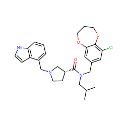 CC(C)CN(Cc1cc(Cl)c2c(c1)OCCCO2)C(=O)[C@@H]1CCN(Cc2cccc3[nH]ccc23)C1 ZINC000114100902