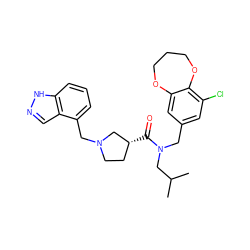 CC(C)CN(Cc1cc(Cl)c2c(c1)OCCCO2)C(=O)[C@@H]1CCN(Cc2cccc3[nH]ncc23)C1 ZINC000114100067