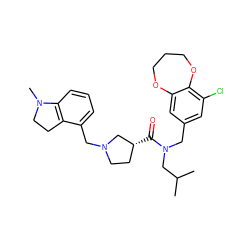 CC(C)CN(Cc1cc(Cl)c2c(c1)OCCCO2)C(=O)[C@@H]1CCN(Cc2cccc3c2CCN3C)C1 ZINC000148607062