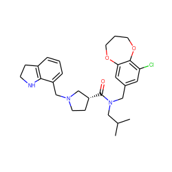 CC(C)CN(Cc1cc(Cl)c2c(c1)OCCCO2)C(=O)[C@@H]1CCN(Cc2cccc3c2NCC3)C1 ZINC000089210279