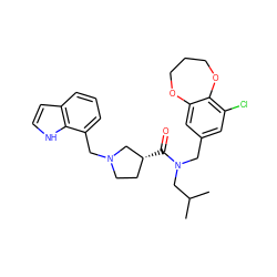 CC(C)CN(Cc1cc(Cl)c2c(c1)OCCCO2)C(=O)[C@@H]1CCN(Cc2cccc3cc[nH]c23)C1 ZINC000114097620