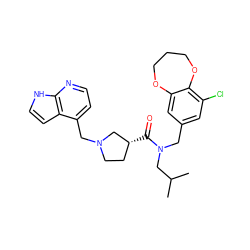 CC(C)CN(Cc1cc(Cl)c2c(c1)OCCCO2)C(=O)[C@@H]1CCN(Cc2ccnc3[nH]ccc23)C1 ZINC000114100657