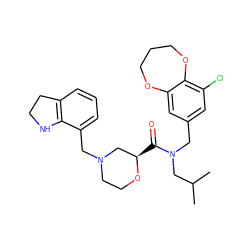 CC(C)CN(Cc1cc(Cl)c2c(c1)OCCCO2)C(=O)[C@@H]1CN(Cc2cccc3c2NCC3)CCO1 ZINC000089210292