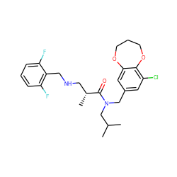 CC(C)CN(Cc1cc(Cl)c2c(c1)OCCCO2)C(=O)[C@H](C)CNCc1c(F)cccc1F ZINC000114101002