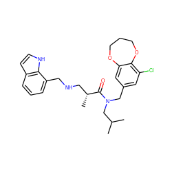 CC(C)CN(Cc1cc(Cl)c2c(c1)OCCCO2)C(=O)[C@H](C)CNCc1cccc2cc[nH]c12 ZINC000114098792