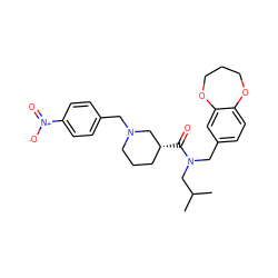 CC(C)CN(Cc1ccc2c(c1)OCCCO2)C(=O)[C@@H]1CCCN(Cc2ccc([N+](=O)[O-])cc2)C1 ZINC000114101004